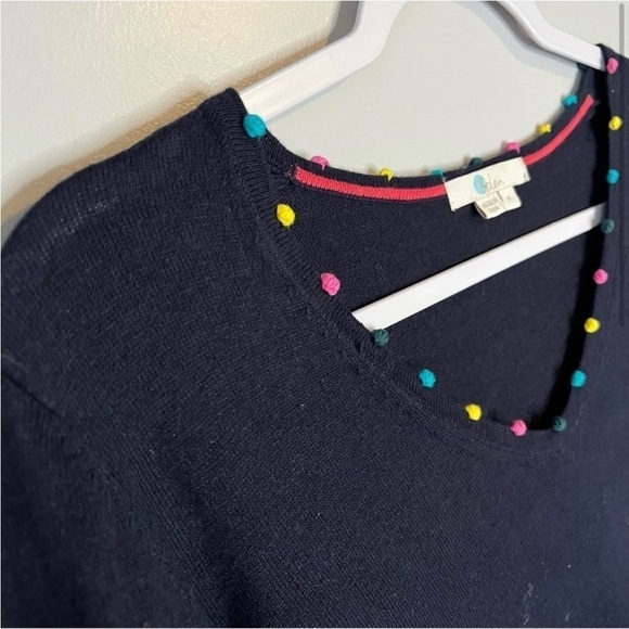 Boden Livia Sweater Jumper Size M Medium Navy Blue Vneck Pom Pom Trim - Picture 3 of 8